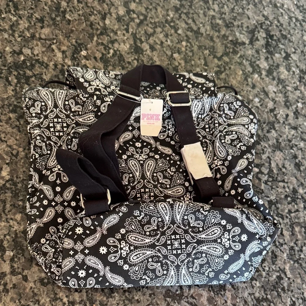 PINK Victoria's Secret Black and White Paisley Backpack NWT